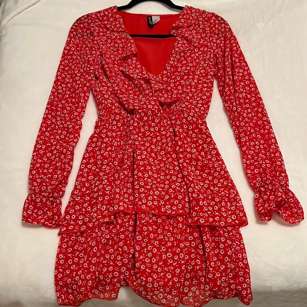Red Floral Long Sleeve Dress